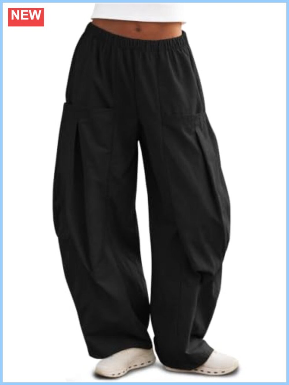 Wide Leg Barrel Cargo Pants High Waist Elastic Waistband Flowy Parachute Pants